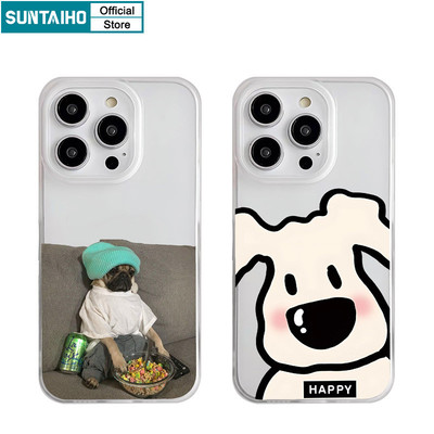 Suntaiho Vỏ Ngộ nghĩnh Họa Tiết Chó Hoạt Hình Trong Suốt Mờ Dành Cho Iphone 16 15 14 12 13 11 Pro Max IP 7 8 Plus Iphon X Xs XR Xs Max TPU Silicon Mềm Cao Cấp Chống Sốc Ốp điện thoại