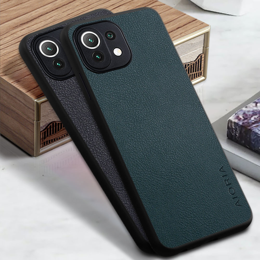 Ốp Lưng Cho Xiaomi Mi 11 Lite Pro Ultra Vỏ Điện Thoại Funda Capa Màu Trơn Kinh Doanh Thiết Kế Da Pu