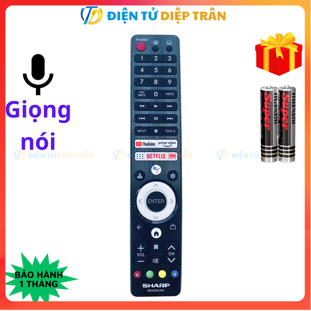 Remote điều khiển tivi SHARP Mã 07 GB326WJNA, Giọng nói, điều khiển TV SHARP internet - ĐT Diệp Trân