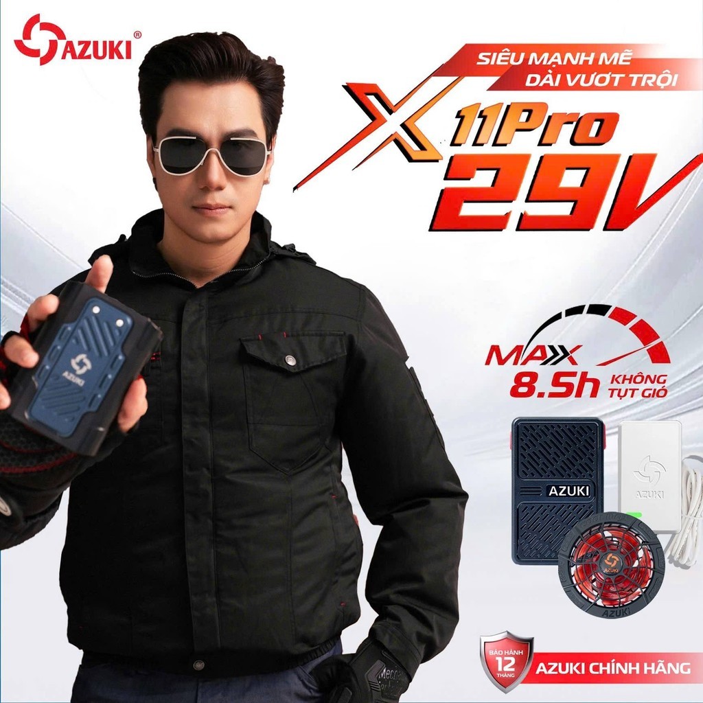 Áo Điều Hòa AZUKI X11 Pro Chính Hãng - Quạt Mạnh 29V, Pin 30.000mAh, Chống Nước, Sạc Nhanh