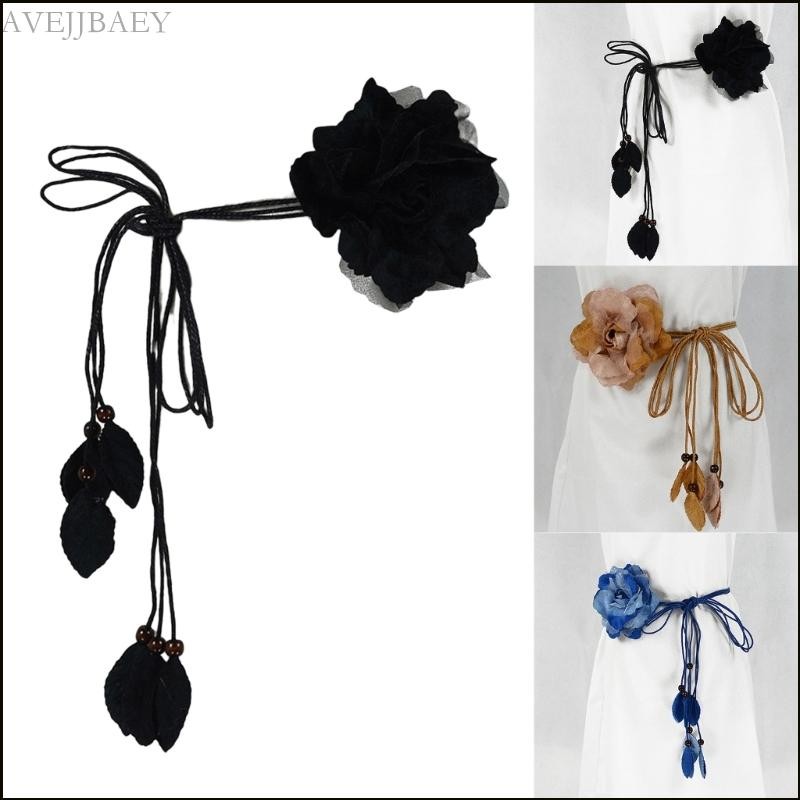 Self-Tie Waist Belt for Women Bohemian Seaside Braided Dress Belt with Flower