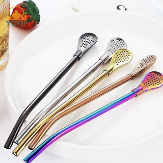 YOVIP Ống Hút Có Thể Tái Sử Dụng Kim Loại Thép Không Gỉ Ống Hút Uống Sữa Drinkware Sáng Tạo Muỗng Trộn Sữa Trà Cà Phê Thanh Phụ Kiện Tiệc VN