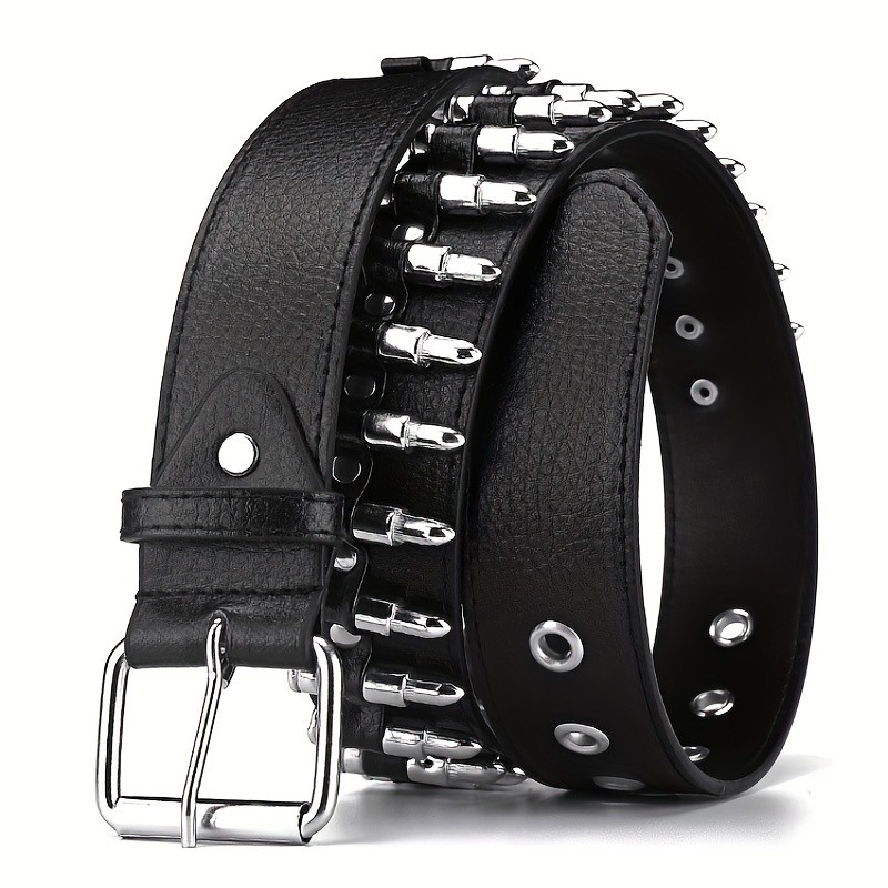 Unisex Black Punk Hip-Hop Belt - Y2k Bullet Buckle Dây đeo thắt lưng có thể điều chỉnh bằng kim loại