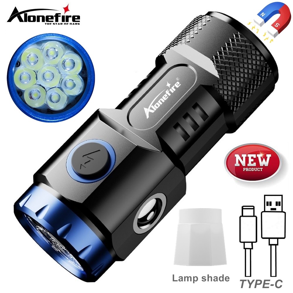 Alonefire X88 6500K 8x P35 LED Cao Sáng Mini Palm Đèn Pin Nhỏ Sạc USB COB Đèn Bên Đi Bộ Đường Dài Cắ