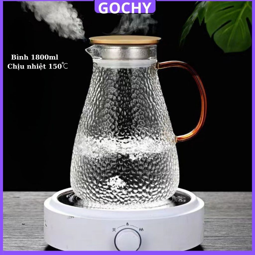 Bình đựng nước thuỷ tinh chịu nhiệt , Bình thuỷ tinh decor , Ca Uống Nước cao cấp Dày Dặn Dung Tích 