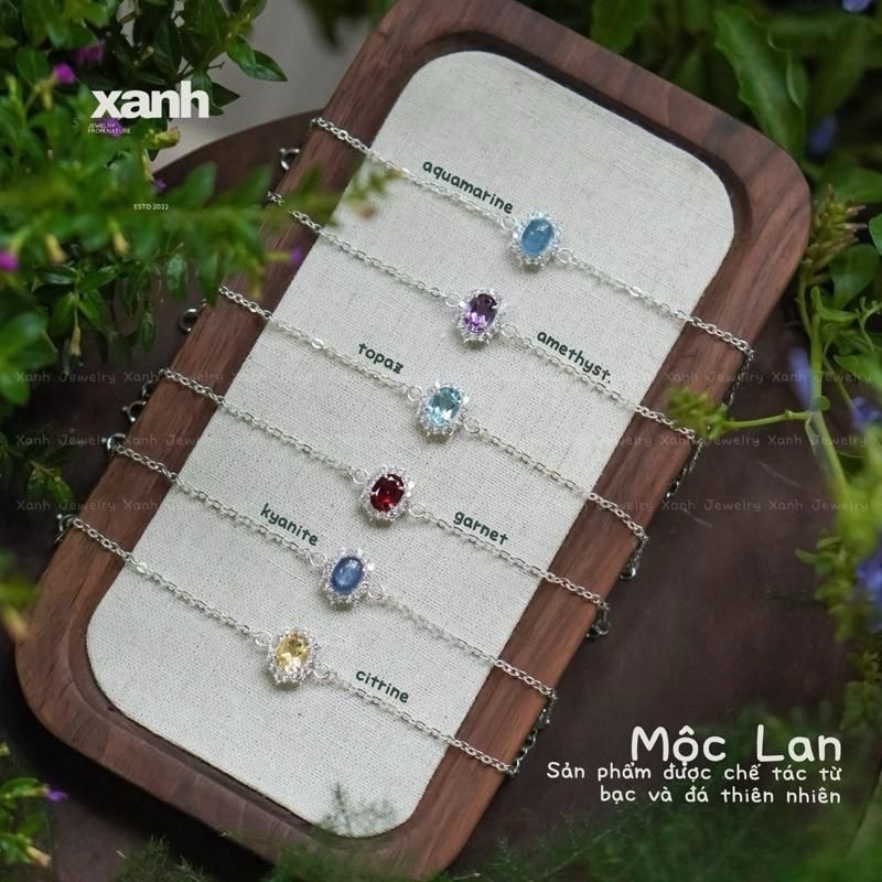 Vòng tay Mộc Lan lắc tay nữ đá Aquamarine Garnet thiên nhiên thanh lịch đơn giản văn phòng - Xanh Je