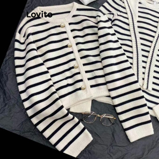Lovito Áo len Cardigans sọc nút phía trước thông thường dành cho nữ LNL61203