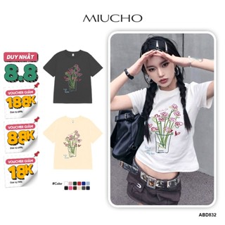 Áo thun baby tee form ôm xinh xắn ABD832 Miucho tay ngắn vải Cotton Cổ tròn hotrend in artwork