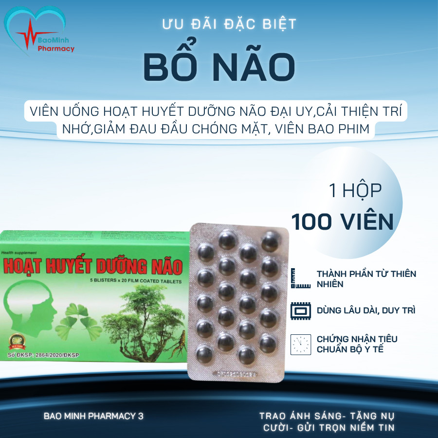 Viên uống hoạt huyết dưỡng não Đại uy,cải thiện trí nhớ,giảm đau đầu chóng mặt, hộp 100 viên