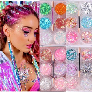 Gel lấp lánh màu xám lấp lánh cho Mardi Gras Buổi hòa nhạc & Lễ hội Nàng tiên cá Sơn mặt Chunky Tóc lấp lánh Trang điểm