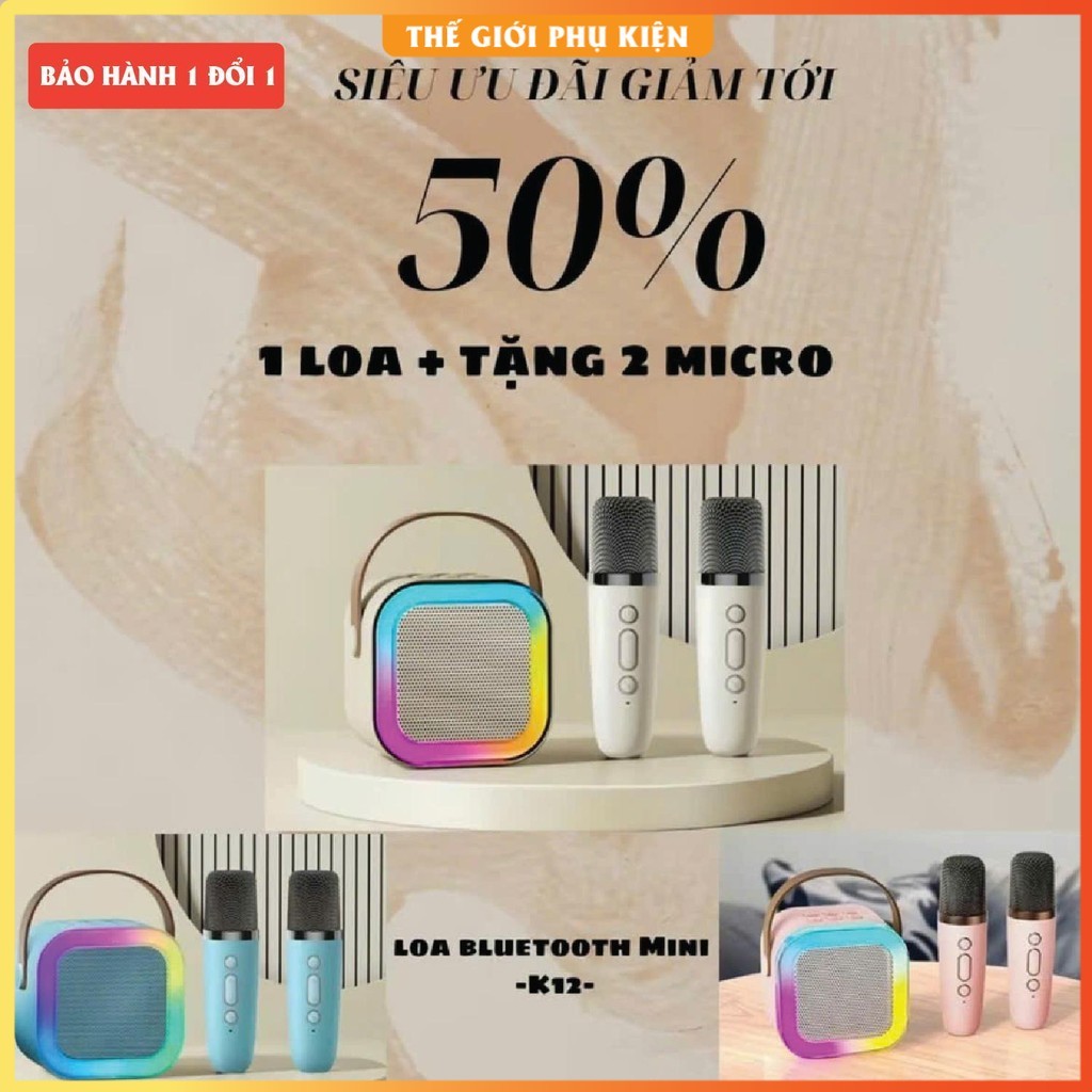 Loa mini, Loa Bluetooth Karaoke Mini 2 Mic K12– Loa K12, Loa kéo karaoke, Loa Karaoke Mini – CÓ ĐÈN 