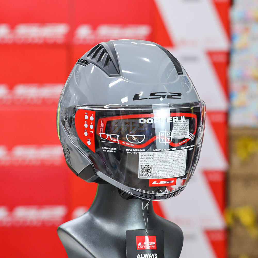 Mũ 3/4 LS2 OF600 2 Kính Xám Xi Măng Bóng ECE 22.06