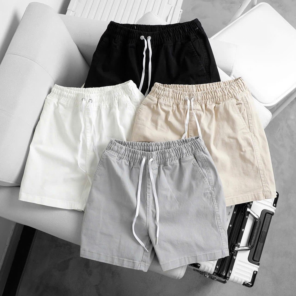 Quần Đùi Nam Trắng Kaki Lưng Thun DOLARO Cao Cấp, Quần Short Nam Ngắn Mặc Nhà Dáng Cộc Thể Thao Phon
