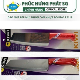 Dao Thái Kiwi & Kom Kom Mũi Nhọn Cán Nhựa Đỏ 211P - Dao Bếp Dài 31cm - Hàng Thái Lan Chính Hãng
