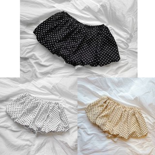  Quần Váy Short Ngắn Đùi Nữ Bí Phồng Chấm Bi Phối Ren AIMÉ Lưng Thun Co Giãn Pokadot Skirt 