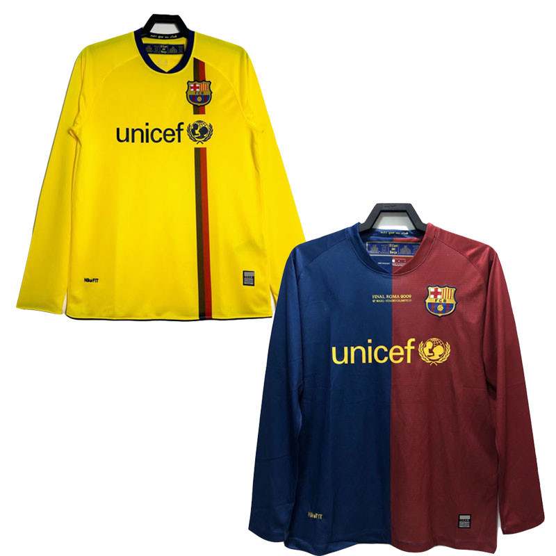 2008 2009 Barca Retro Jersey 08 09 Áo sơ mi thể thao nam dài tay sân khách