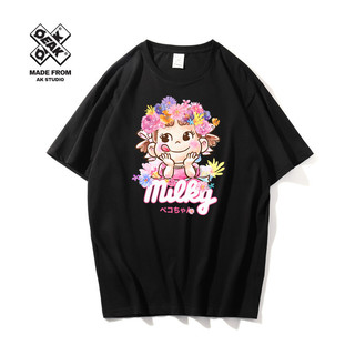 Fujiya Sữa Dễ Thương Cô Gái Sữa Hoạt Hình Cotton Nguyên Chất In Hình Áo Thun Ngắn Tay Nam Nữ Cặp Đôi Hàng Đầu Sinh Viên ins