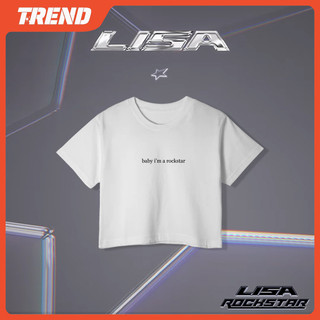 Blackpink Kpop BLACK PINK LISA ROCKSTAR LYRIC CROP TEE Thời trang Hàn Quốc Áo thun ngắn tay in hình dáng rộng dành cho học sinh mùa hè Áo sơ mi thường ngày hàng đầu