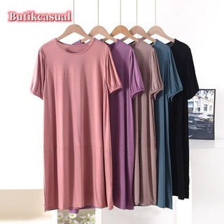 Phụ Nữ Modal Mỏng Đầm Trơn Plus Kích Thước Nối Skinny Mỏng Midi Đầm Mùa Hè 2024 Mới Thoải Mái Nhà Đầm