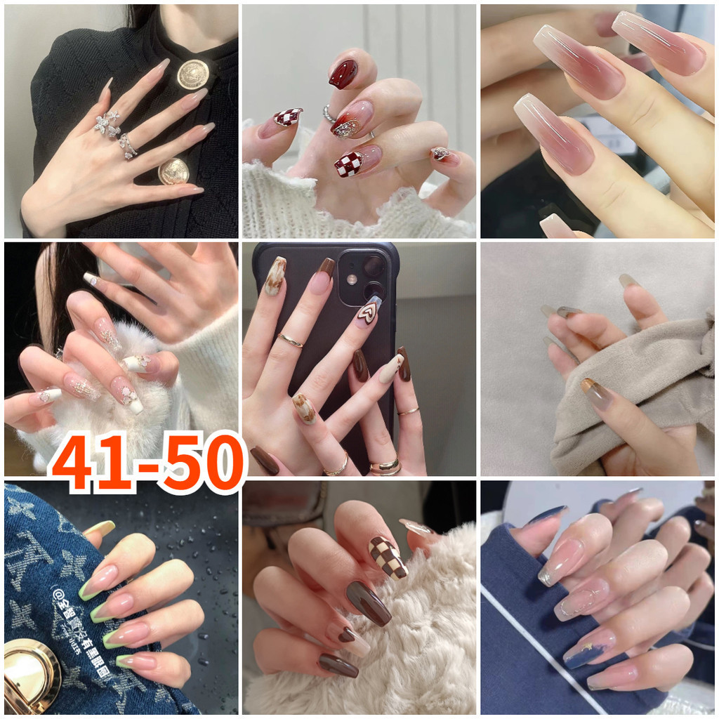 24 Chiếc Móng Tay Nghệ Thuật Móng Tay Giả Dài Pháp Móng Tay Giả Với 24 Thạch Keo COD