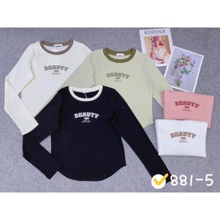 Áo thun nữ tay dài cổ pha tròn in chữ beauty vạt bầu hàng Quảng Châu chất cotton, áo phông thu chất đẹp dễ mặc 881-5 2