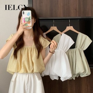 IELGY Áo sơ mi ngắn cổ vuông ngọt ngào dành cho nữ voan niche top