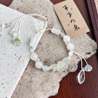 Mùa hè Phong cách mới Lá sen xanh Vòng tay đính cườm hoa sen Niche Vòng tay cổ điển thời trang