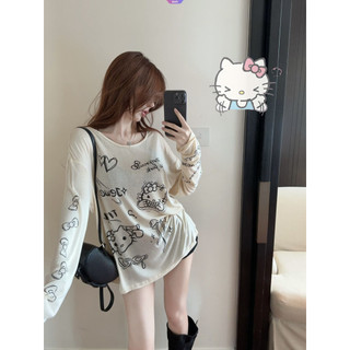 Phiên bản Hàn Quốc Sanrio Cartoon HelloKitty In Áo thun dài tay mỏng dành cho nữ Áo chống nắng mỏng [RAIN]