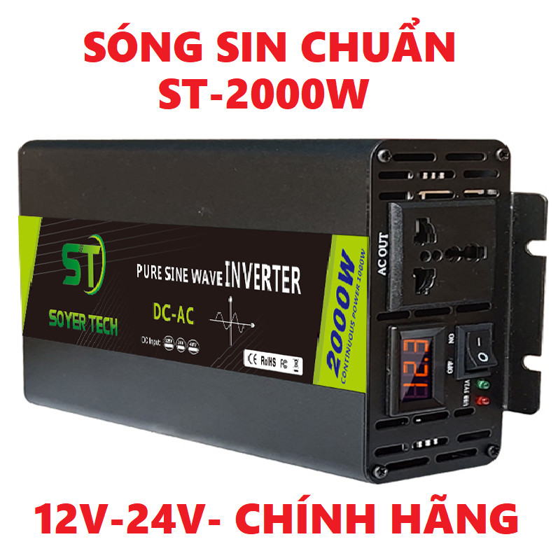 Bộ chuyển đổi điện Sin Chuẩn 2000W-Bộ Đổi Nguồn 12V/24V sang 220V Sin Chuẩn 2000w-ST-2000W-SOYER TEC