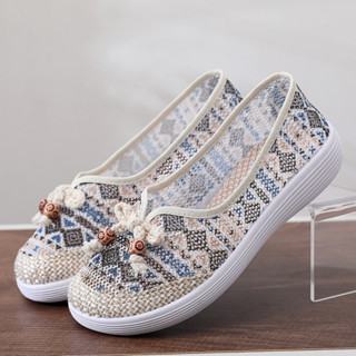 Giày nữ đế bằng mẫu Mới Mùa Hè 0805 Giày vải Bắc Kinh Giày lưới nữ bít mũi giày dép thoáng khí mẫu mới chống trượt đế mềm cho nữ