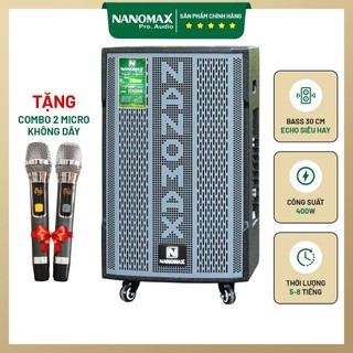 Loa Kẹo Kéo Karaoke Bluetooth Nanomax SK-12X3 Xám Bass 30cm 380w Tặng 2 Mic Bản Mới Chống Hú Tốt