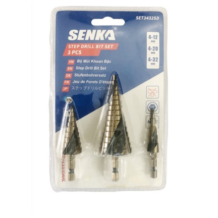 Bộ 3 mũi khoan nhôm-sắt tháp xoắn Senka, 4-12mm, 4-20mm, 4-32mm