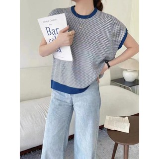 Mùa Hè Phong Cách Mới Nữ Đơn Giản Retro Rời Dệt Kim Áo Thun Preppy Phong Cách Thường Ngày Hàng Đầu