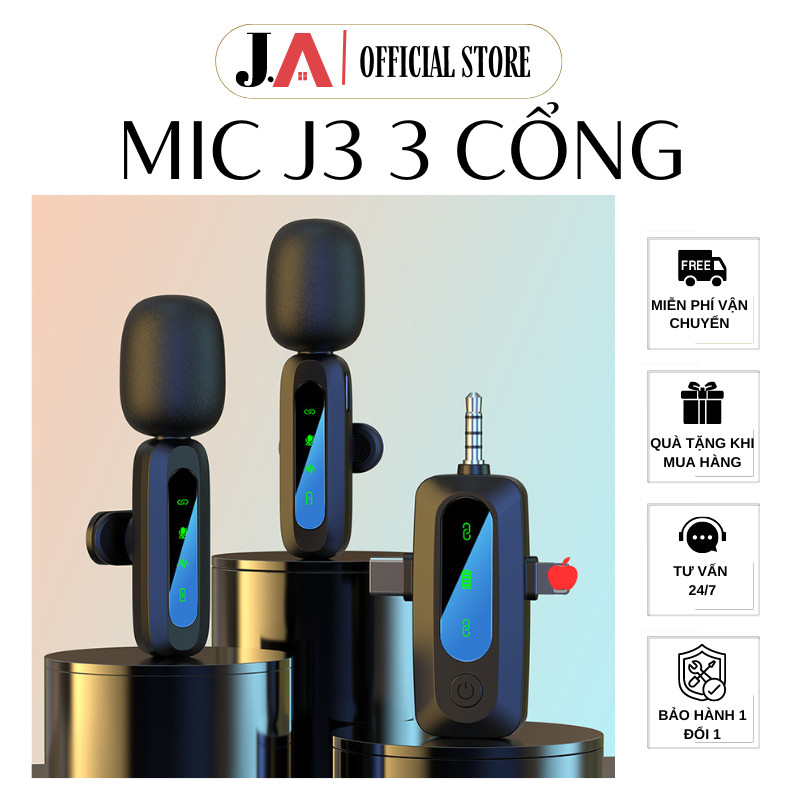 Micro Lọc Tạp Âm Cài Áo J3 - Tích hợp 3 cổng Type C, iOS, Cổng 3.5 Chuyên Dùng Livestream, Quay Vide