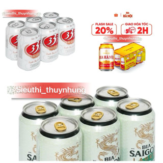  Lốc 6 lon Bia Hà Nội   Bia 333  Bia Sài Gòn - HABECO  330ml  lon  