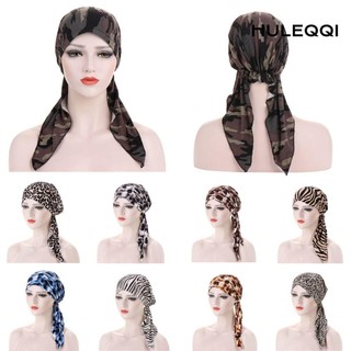 HULEQQI Hồi Giáo Hijab Da Báo In Mũ Trùm Đầu Nữ Turban Mũ