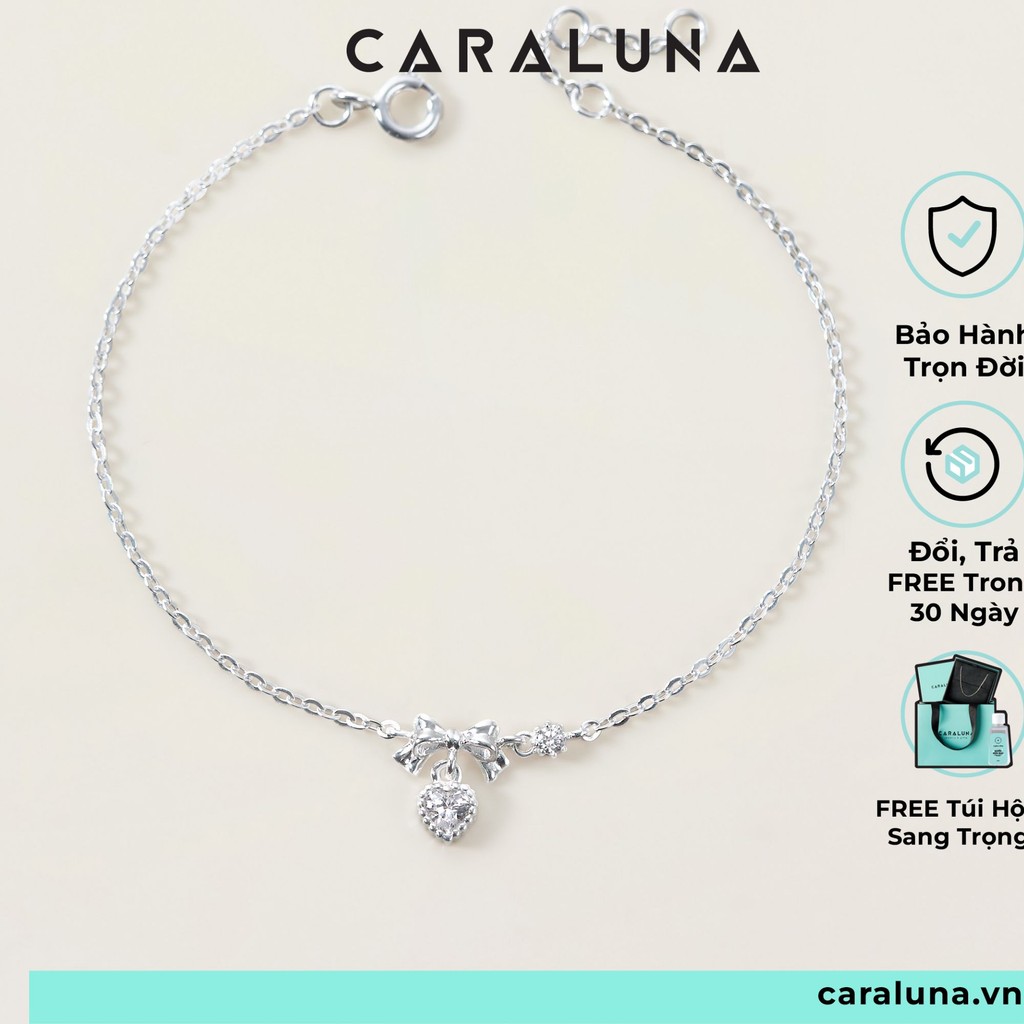 Lắc Tay Bạc 925 Hình Nơ Treo Trái Tim Đính Đá CARA LUNA - Heart Bow Tie - VGB14