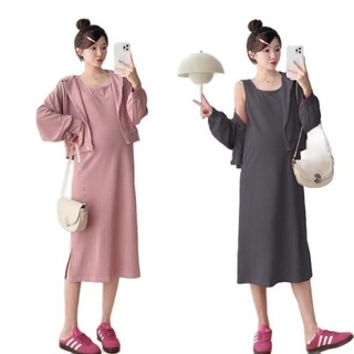 Đầm Bầu Sét Suông MAMADRESS Thiết Kế Nỉ Da Cá Mềm Mại, Váy Kèm Áo Dài Tay Có Mũ Cá Tính - Váy Bầu S33