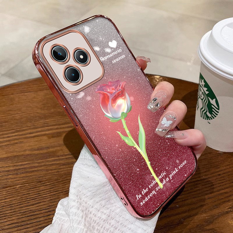ốp lưng Ốp điện thoại realme C53 realme C51 Ốp chống sốc viền vàng mềm Hoa sáng bóng vỏ bảo vệ sfydmgh