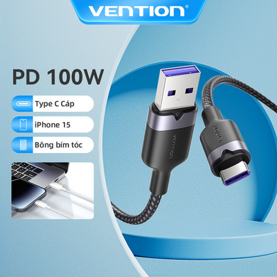 Cáp Type C Vention 100W 6A Sạc nhanh 480Mbps Cáp USB C cho iPhone / Samsung / Oppo