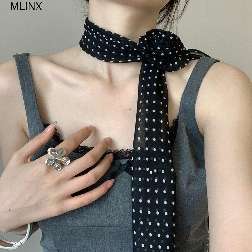 Khăn lụa dài MLINX, Thắt nơ Cravat Khăn chấm bi, Quấn thanh lịch Collocation Quần áo Phụ kiện Khăn quàng cổ Trang trí cổ Trang trí hoa Nữ