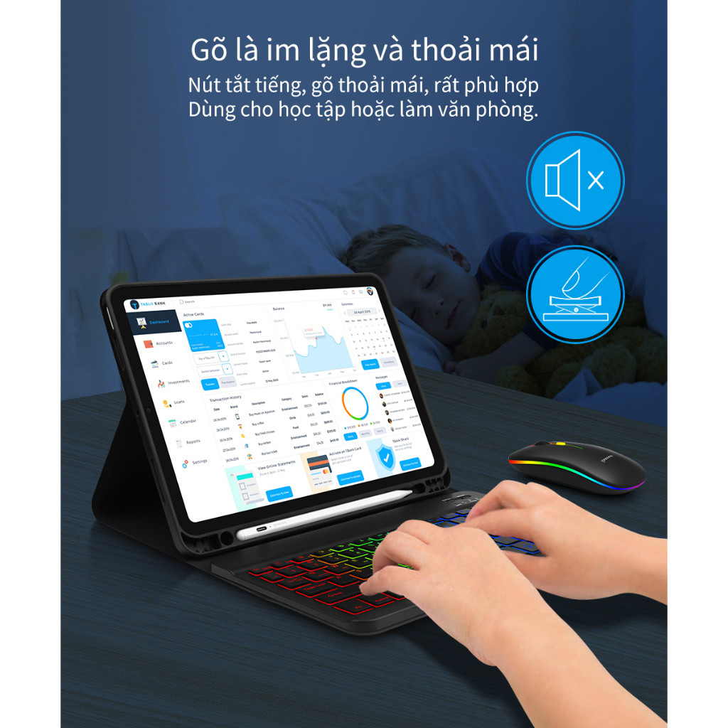 Bàn phím Bluetooth có đèn nền GOOJODOQ có đèn LED cho máy tính bảng iPad Android | BigBuy360 - bigbuy360.vn