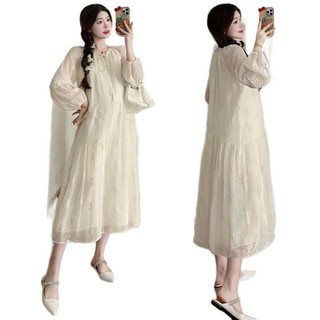Váy suông đầm bầu THU ĐÔNG MAMADRESS thiết kế TƠ THÊU NỔI HAI LỚP xinh xắn tiểu thư sang chảnh V237