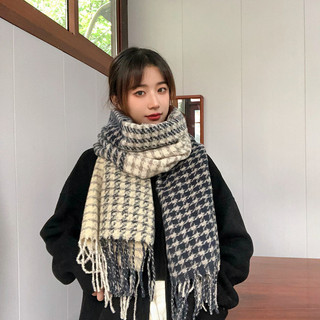Khăn quàng cổ kẻ sọc chim cổ điển mùa đông dành cho nữ phiên bản Hàn Quốc của chiếc khăn dài ấm áp