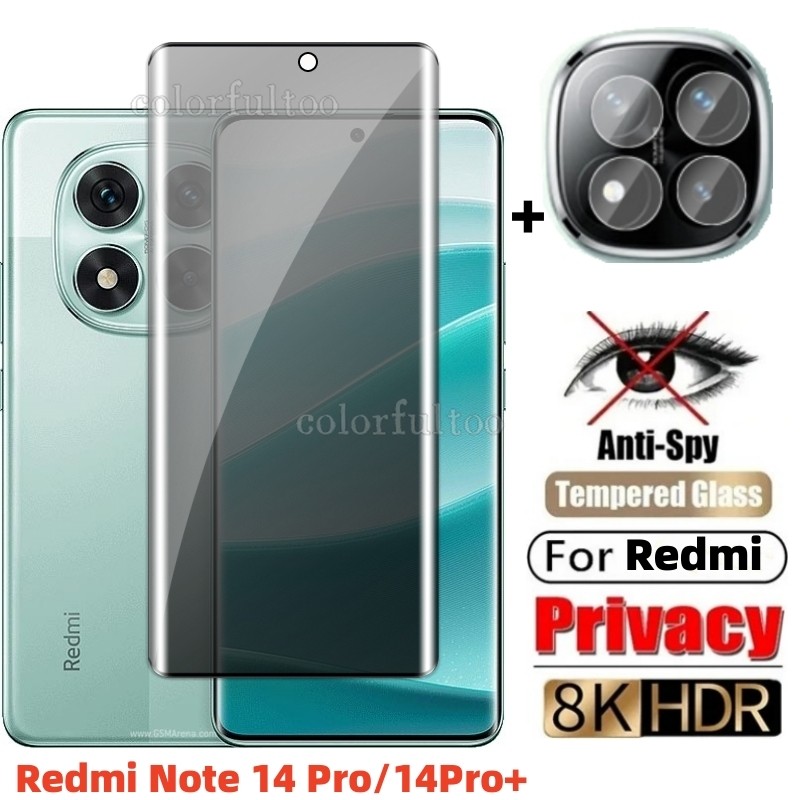 Bảo vệ màn hình riêng tư cong 3D cho Xiaomi Redmi Note 15 14 Pro Plus 14Pro + Note14Pro Note15Pro 4G 5G Kính cường lực bảo vệ màn hình Camera chống gián điệp toàn diện Phim ống kính