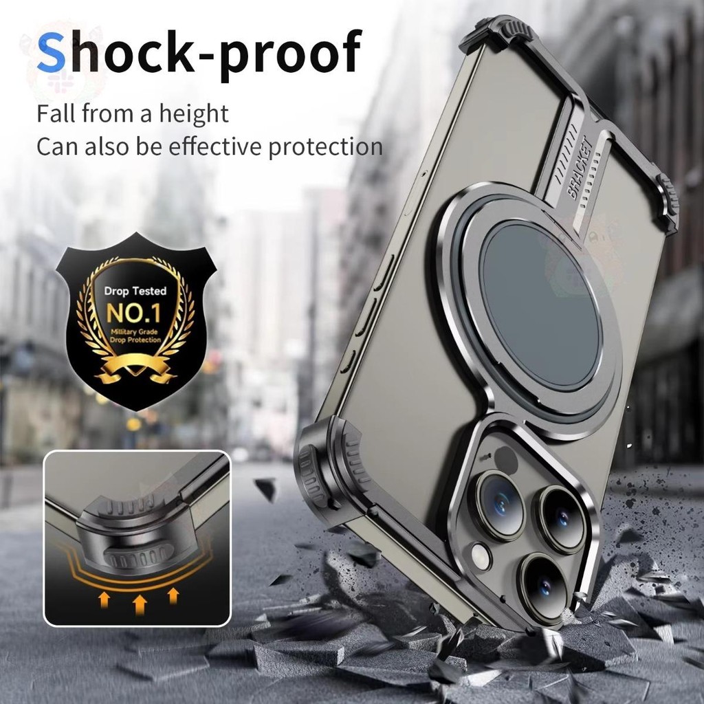 Ốp Lưng Hợp Kim Titan Sang Trọng Cho iPhone 12 13 14 15 Pro Max 15Plus 15Pro Kim Loại Từ 360° Vỏ đứng không vành