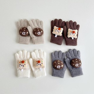  Hoạt Hình Dễ Thương Cho Bé Găng Tay Mùa Đông Màu Trơn Dệt Kim Ấm Găng Tay Cho Trẻ Em Ngoài Trời Chống Lạnh Bé Gái Bé Trai Năm Ngón Găng Tay 