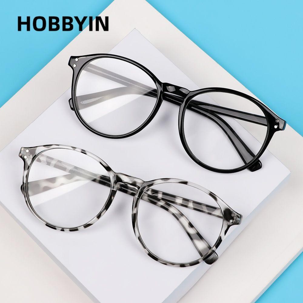 HOBBYIN Kính Mát Gọng Tròn Họa Tiết Da Báo Chống Tia UV Màu Đen / Xanh Lam Phong Cách Cổ Điển-1.0~4.0