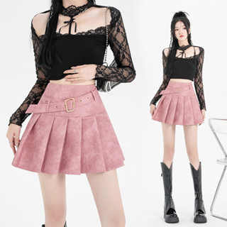 Váy da Jiashucheng váy da mẫu mới thu đông Váy Xếp Ly Chữ A tôn dáng gầy cạp cao chân váy cổ điển kiểu Tây