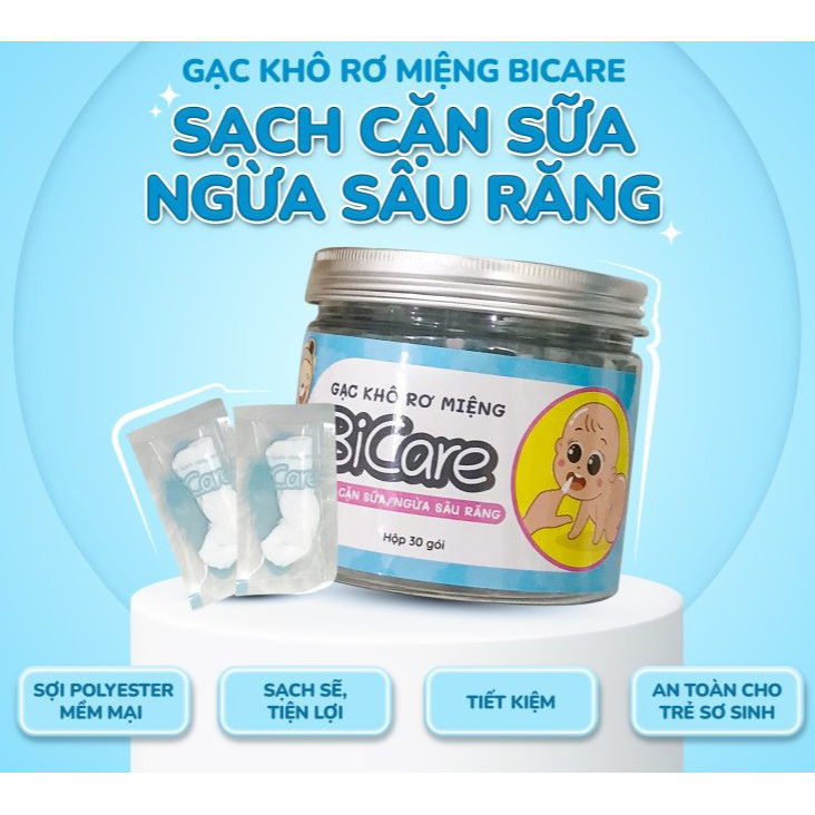 Gạc khô rơ miệng BiCare - 1 hộp 30 gói - HSD 2026